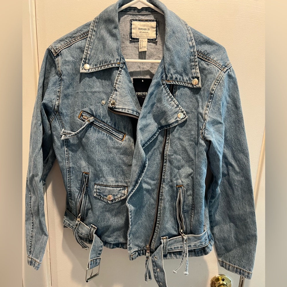 Forever 21 Light Blue Denim Moto Jacket